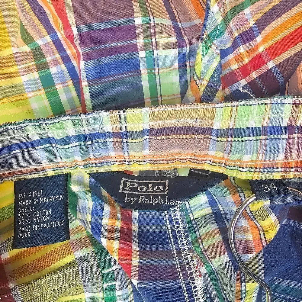 POLO BY RALPH LAUREN Vintage Plaid Swim Trunks - Size 34‎